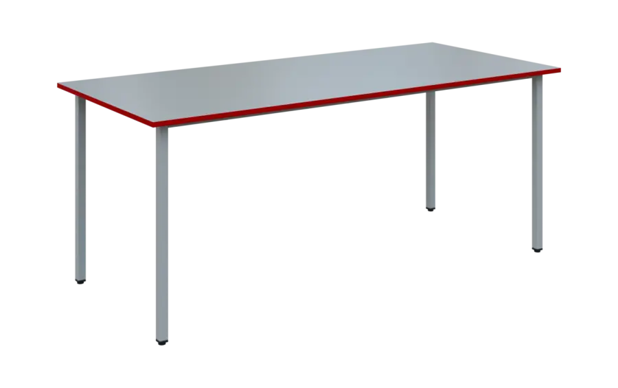 JSB 180N Jídelní stůl 1800 x 800 mm, deska šedá s hranou červená flamengo / podnož stříbrná